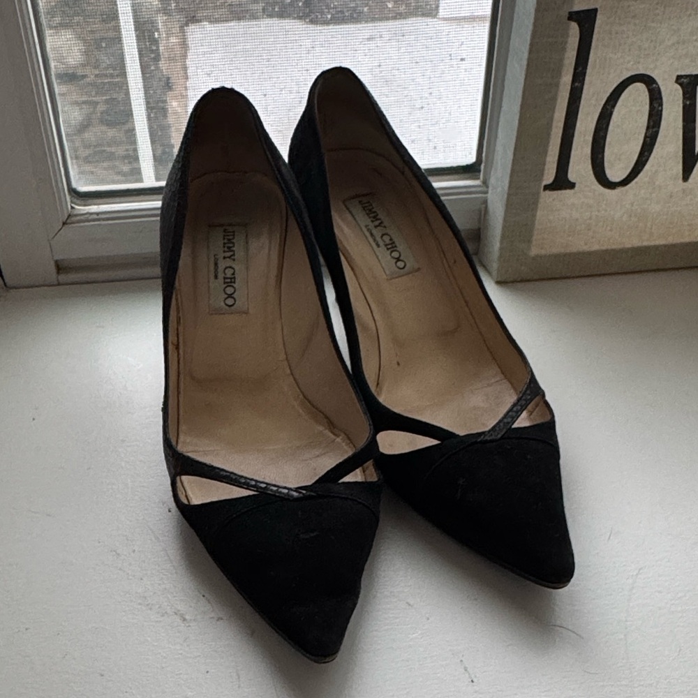 Jimmy Choo Black Suede/Snakeskin  Heels